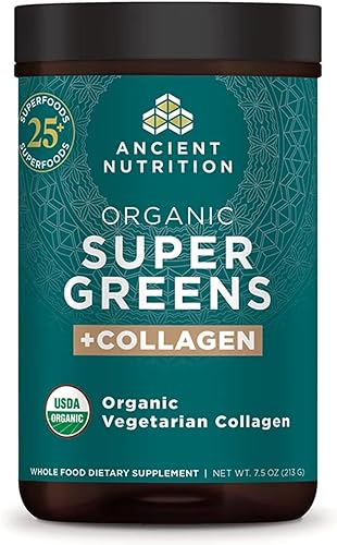 Ancient Nutrition Supergreens - Polvo de superalimento orgánico con colágeno, hecho de frutas reales, verduras y hierbas, para apoyo digestivo y