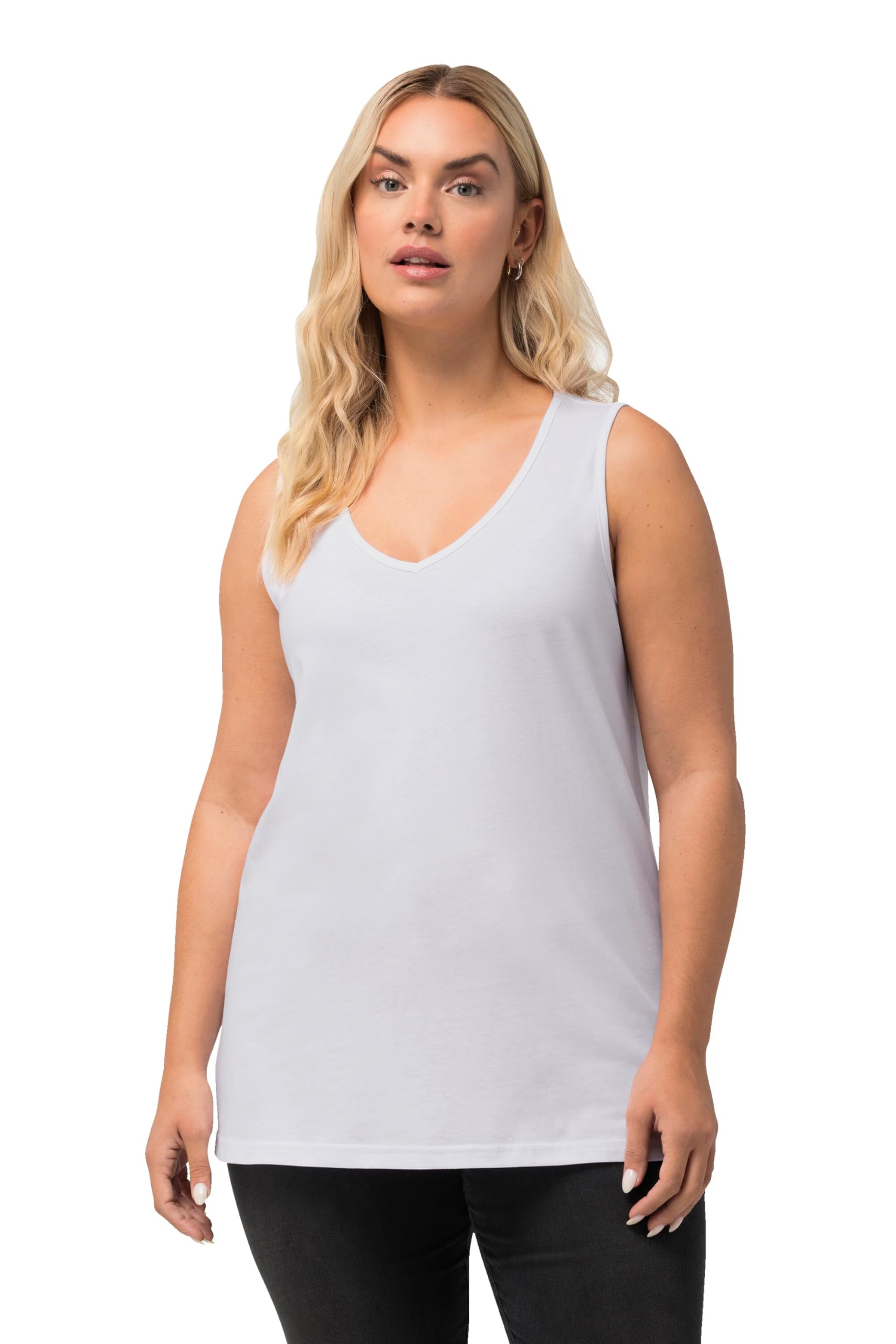Ulla Popken Women's Feminine Top with V-Neck T-Shirt, Snow White, 32 UK/34 UK