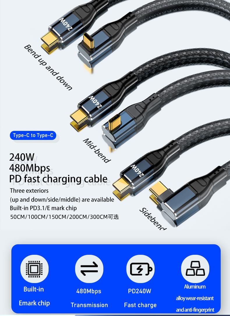 LivX Type C To Type C 2 metre 90 Derece Açılı 240W Ultra Hızlı Şarj Kablosu AYT-02