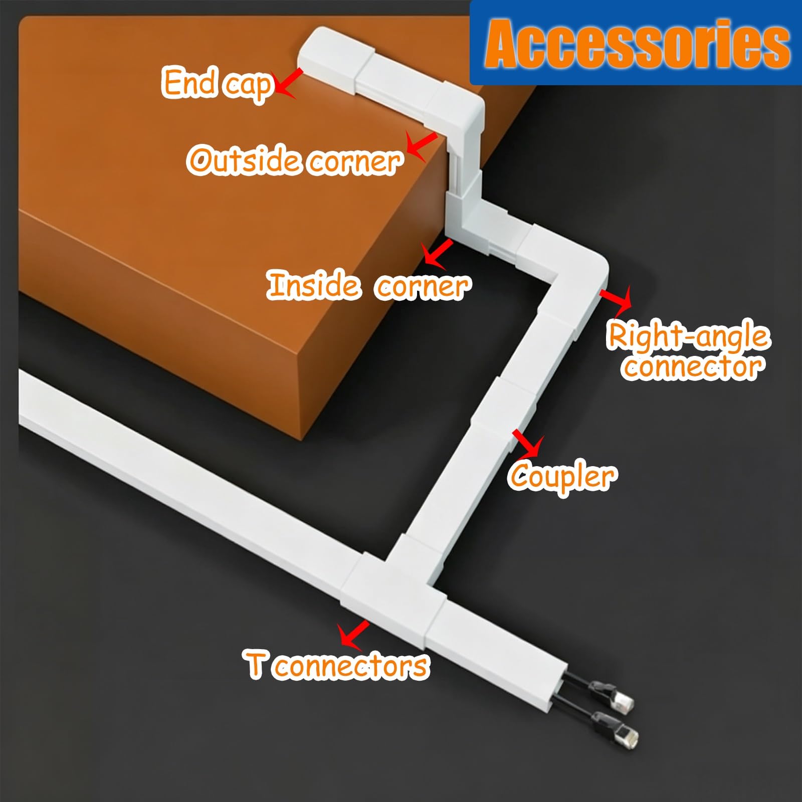Copricavi Raccogli Cavi Canalina Passacavi Proteggicavo in PVC, può Contenere Fino A 120 Cavi | 1 M Di Lunghezza, Con Connettori, Per Pareti Dipinte Legno Piastrelle Vetro Metallo Battiscopa(D 120cable,1 m/3 ft)