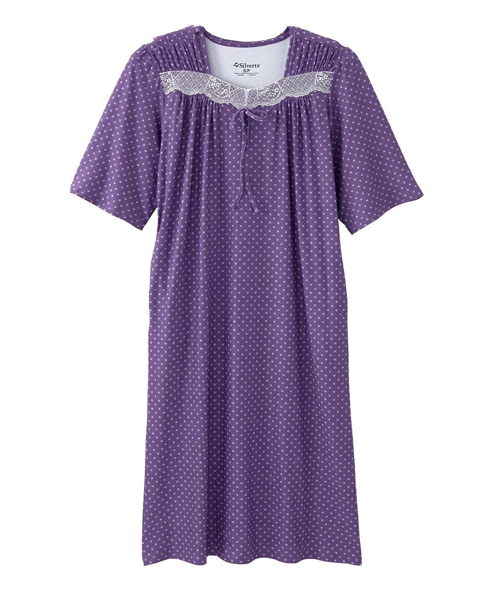 Silverts Open-Back Hospital Gowns for Women – Comfortable, Easy Dressing for Seniors & Patients - Milk Silk Lace 2/3 Sleeve