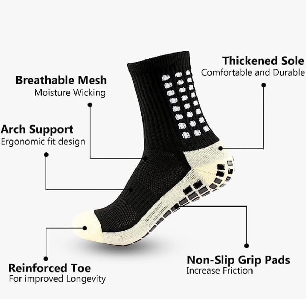 Non-Slip Ankle Athletic Grip Socks, 4 Colors Pack, One Size Fits Men 6.5-11.5 & Women 8.5-13, Moisture-Wicking Cotton - Image 5