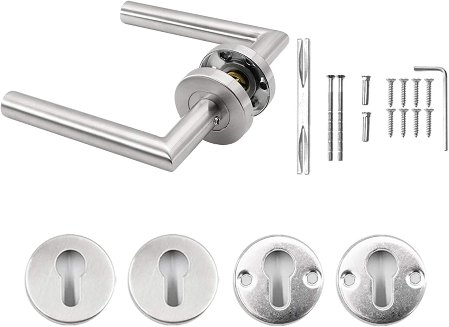 Amazon.co.jp ドアハンドル シルバーステンレススチールドアハンドルロックシリンダモダンなインテリアバスルームのベッドルーム木製の