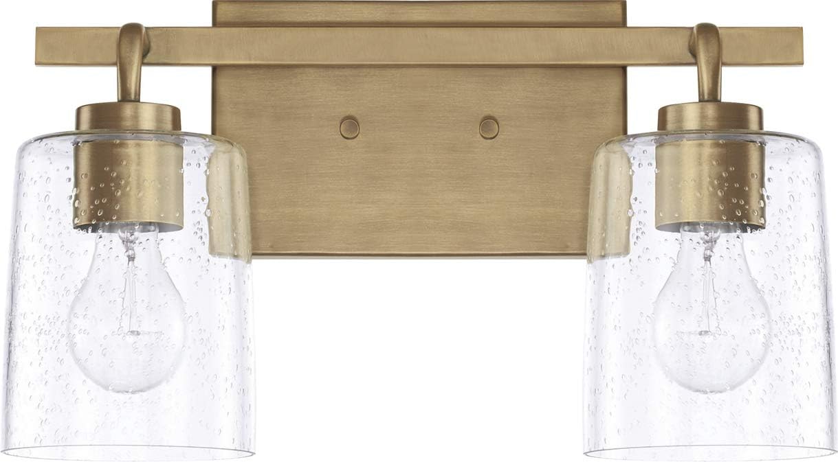 HomePlace Lighting 128521BN-449 Greyson Urban/Industrial Clear Seeded Glass Bathroom Vanity Wall Light, 2-Light 200 Total Watts, 9" H x 15" W, Brushed Nickel