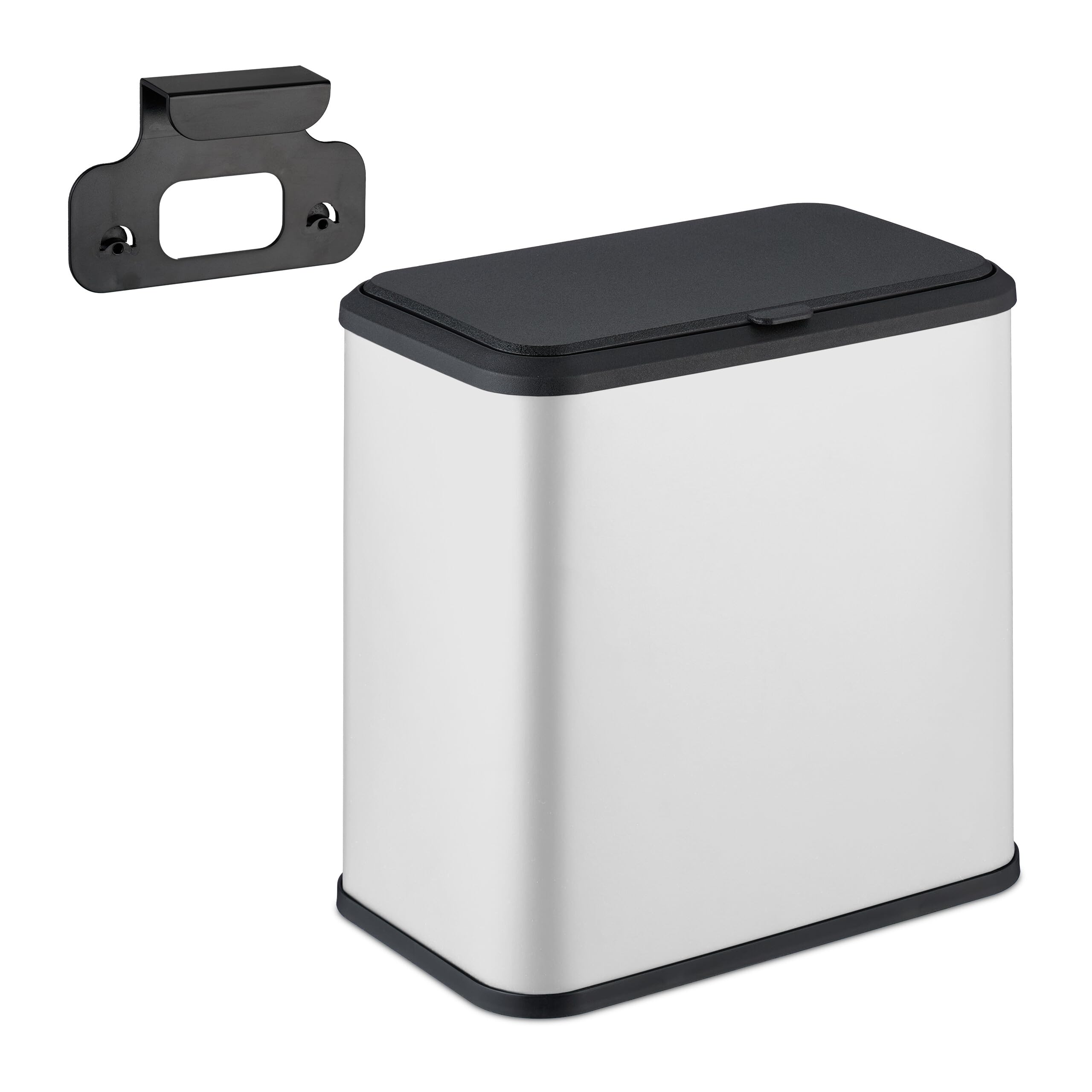 Relaxdays Hanging Rubbish Bin, 5L, Waste Container for Cupboard, Kitchen & Bathroom, Metal & Plastic, Rectangular, White