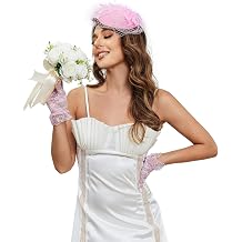 20s 50s Pillbox Derby Fascinator Hat Veil Feather Fascinators Hair Clip Wedding Tea Party Hat and Short Lace Gloves for Women