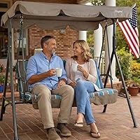 Vista 2 de Kozyard Alicia - Silla Columpio para Patio, Cómodos Asientos de 3 Cojines con Marco de Acero Resistente, Toldo Ajustable y Cojín Extraíble, Columpio