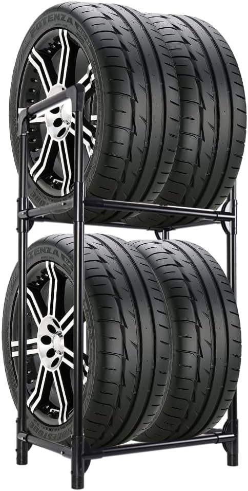 Hershii Tire Storage Rack Standing Garage Storage Shelf Organizer for Indoor Outdoor Use - Black, 22.51'' X 14.16'' X 45.11'' 22.51'' X 14.16'' X 45.11'' Black