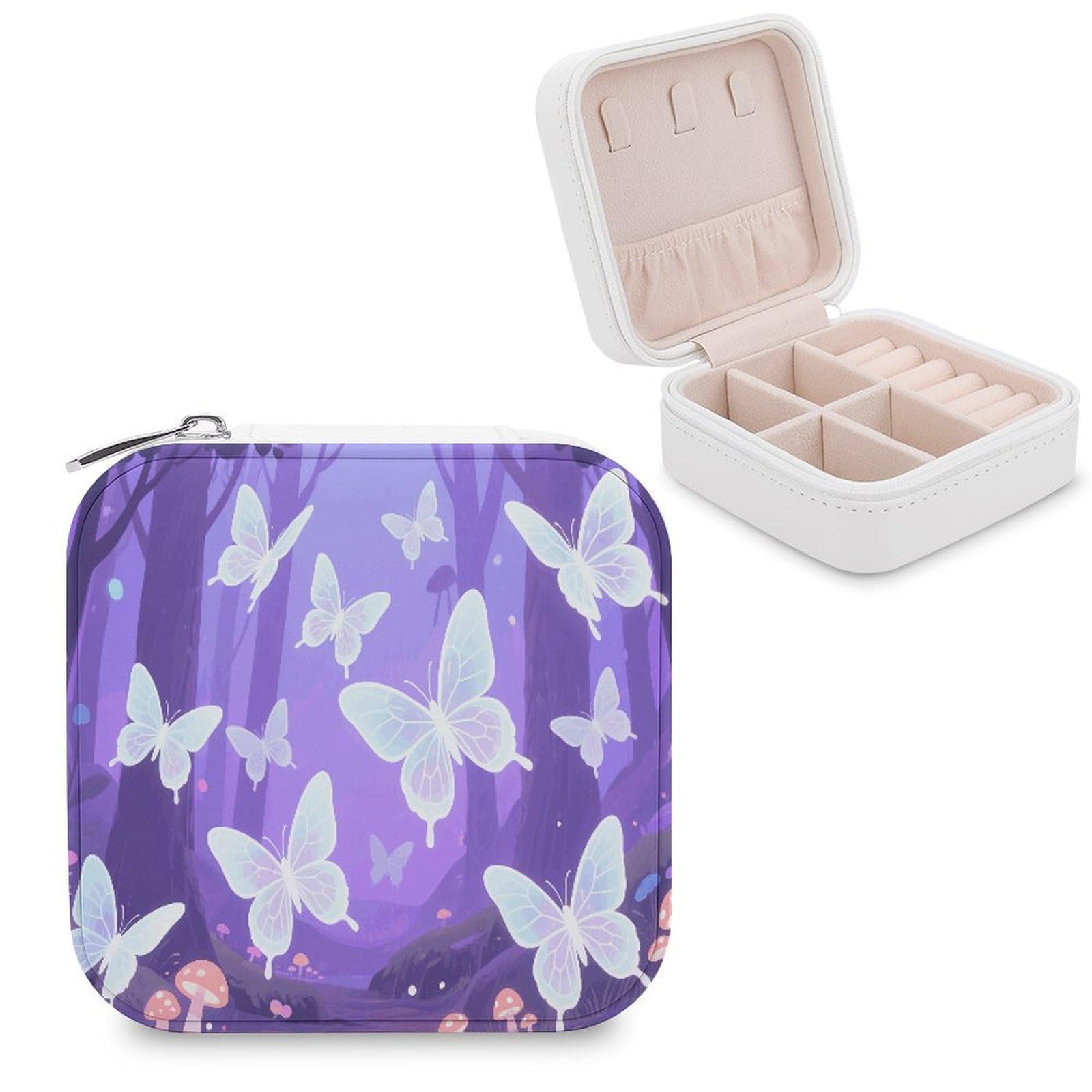 VstaDank Butterfly Jewelry Box for Women Jewelry Organizer Storage Case with Zipper Mini Travel Jewelry Case Cute Trinket Organizer Leather Portable Jewelry Storage Box
