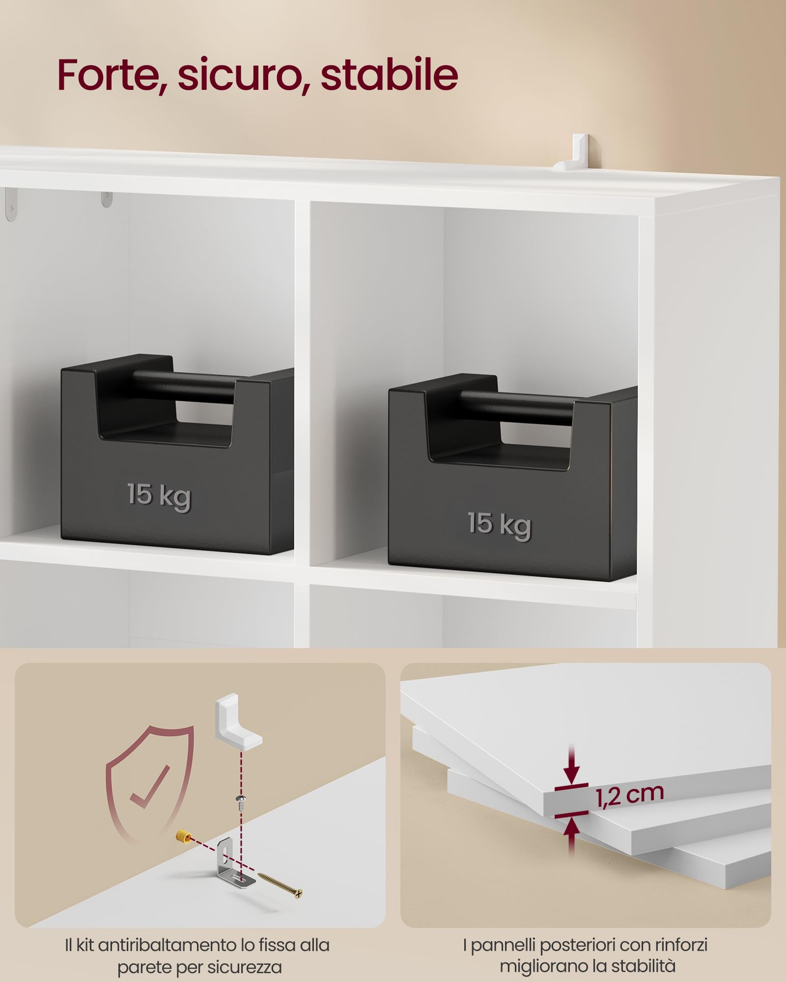 VASAGLE MAEZO Collezione - Libreria, Scaffale per Libri, Portaoggetti a Cubi con 8 Scomparti, Organizzatore per Soggiorno, Studio, Sala da Pranzo, 24 x 119,6 x 77 cm, Bianco Nuvola LBC193WB01