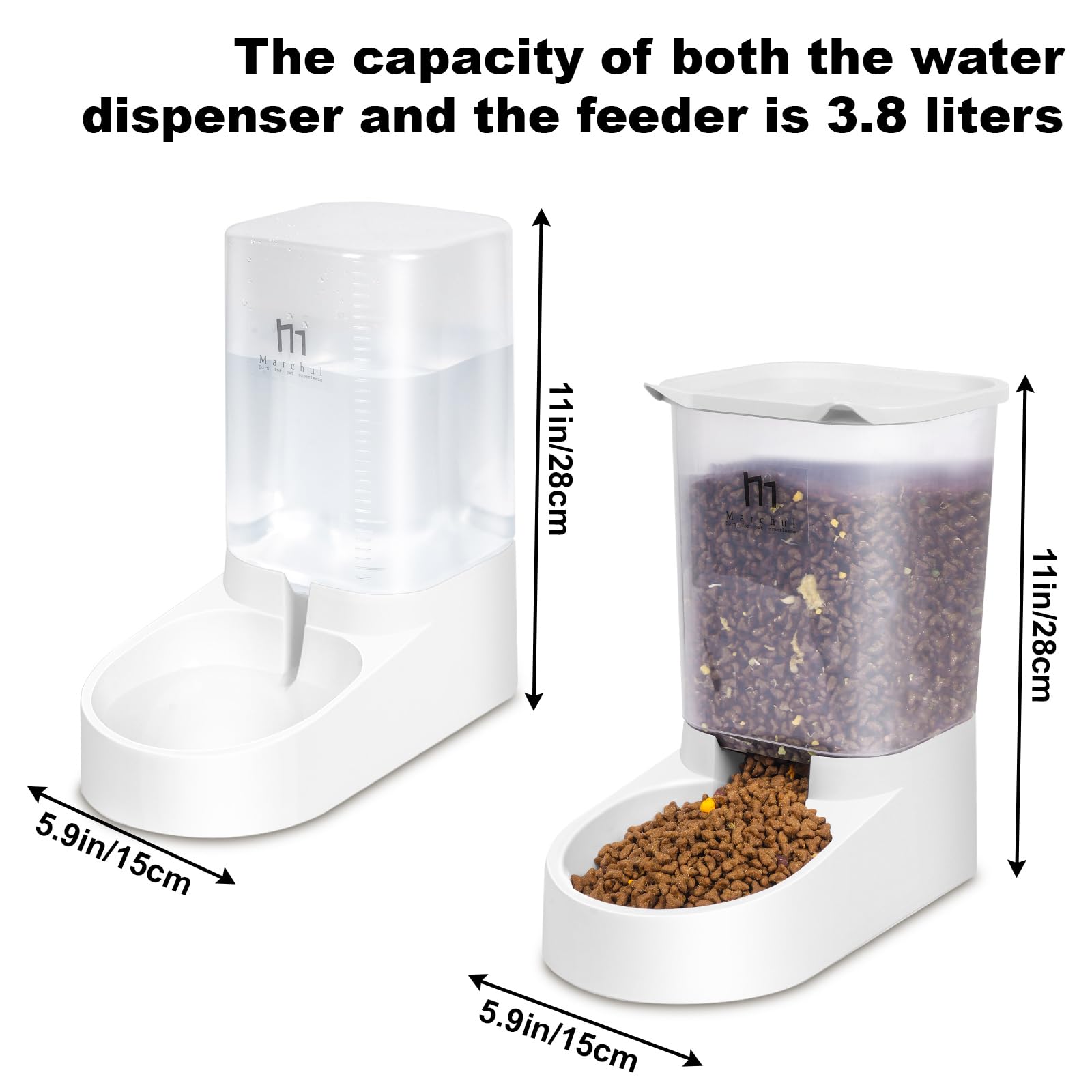 Marchul Animali Domestici - Alimentatore Automatico da 3,8 L, Alimentatore per Alimenti e Erogatori d'acqua per Cani di Piccola e Grande Taglia e Gatti e Animali Domestici