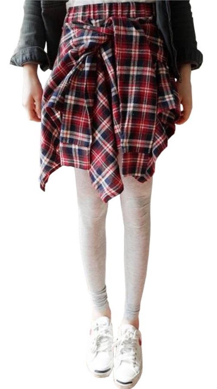 [WBLLGG] スカート付き レギンス チェック柄 スパッツ 腰巻き ネルシャツ スカッツ レギパン ストレッチ レディース