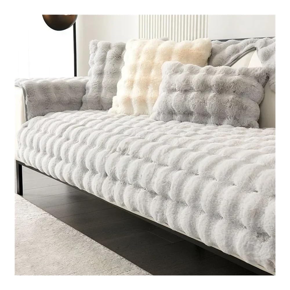 Housse de canapé d'angle en peluche gris clair 70x210 cm pour salon