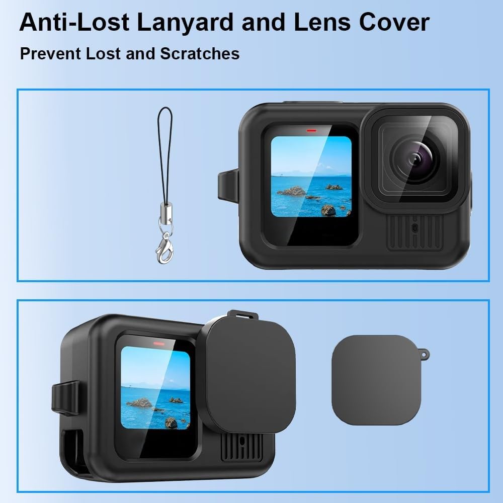 Yantralay Silicone Lanyard Sleeve Protective Cover + 6PCS Tempered Glass Screen Guard with Silicone Lens Cover Compatible with Go Pro Hero 9 Black Action Camera (Silicone Cover) 2