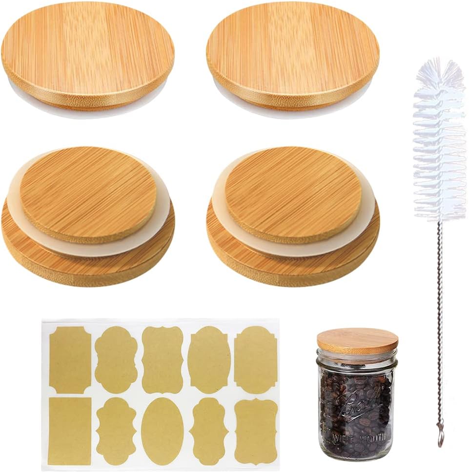 Rolin Roly 4PCS Bamboo Lids Wood Mason Jar Lids Oui Yogurt Jars Lid