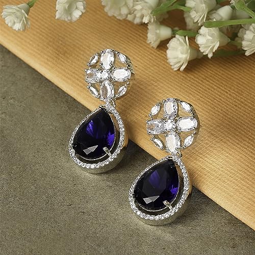Rhodium-Plated Teardrop & Floral Drop Earrings