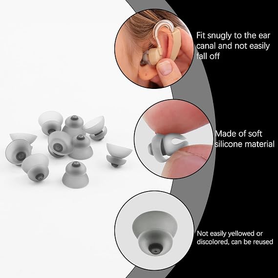 10 Pack Hearing Aid Domes for Phonak, Sound Amplifier Ear Pieces Double Layer Open Domes Washable Anti Static Silicone Earbud Tips Replacement Hearing Aid Accessories for Seniors (M, 11mm)