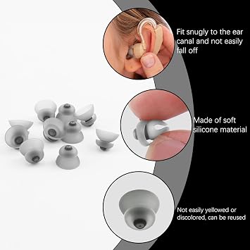 10 Pack Hearing Aid Domes for Phonak, Sound Amplifier Ear Pieces Double Layer Open Domes Washable Anti Static Silicone Earbud Tips Replacement Hearing Aid Accessories for Seniors (M, 11mm)