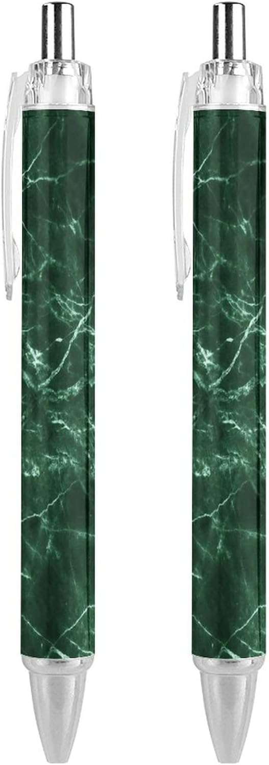 Green Marble Ballpoint Pens 0.5mm Fine Point Roller Retractable Black Ink Pens for Writing 2 PCS