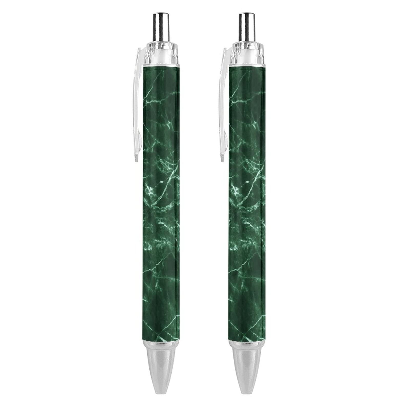 Green Marble Ballpoint Pens 0.5mm Fine Point Roller Retractable Black Ink Pens for Writing 2 PCS