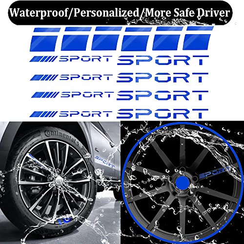 Image of Pincuttee 14pcs Car Decal Stickers,Wheel Rim Decal Sticker,Sport Logo Reflective Stickers,Sport Emblem Car Rear Bumper Sticker,Rear Mirror Decals for All Vehicles(Blue,14PCS)