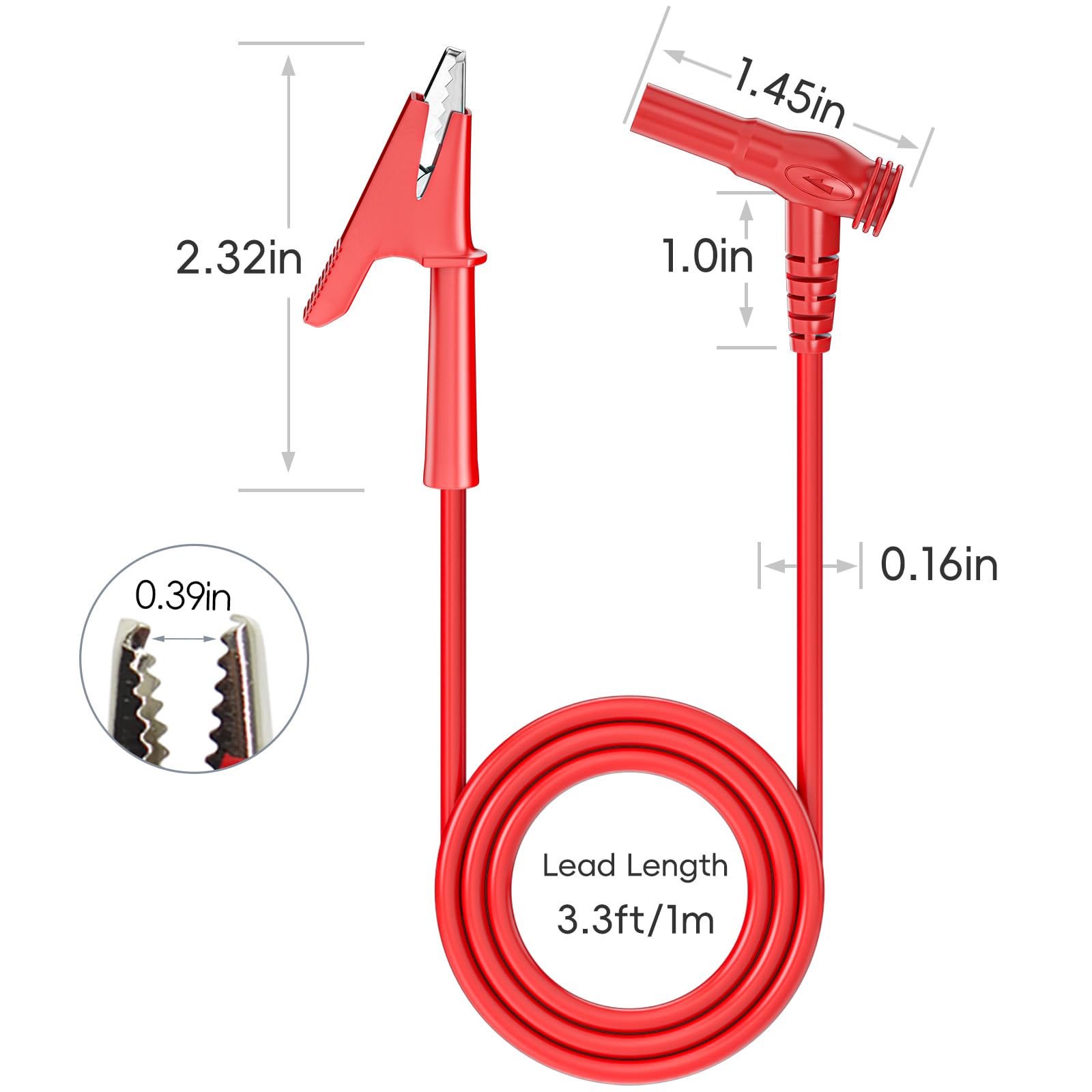2 cavi di misurazione multimetri, spina a banana angolare a coccodrillo, morbido cavo di prova flessibile, per test elettrici, 3,3 ft/1 m