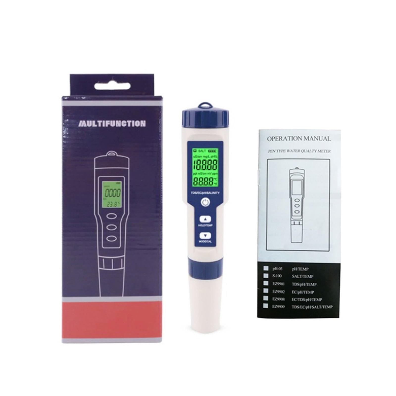 5 w 1 Tester jakości wody cyfrowy LCD PH/TDS/EC/SALT/miernik temperatury EZ 9909 monitora do basenów akwariów z wodą pitną,Precyzyjny tester