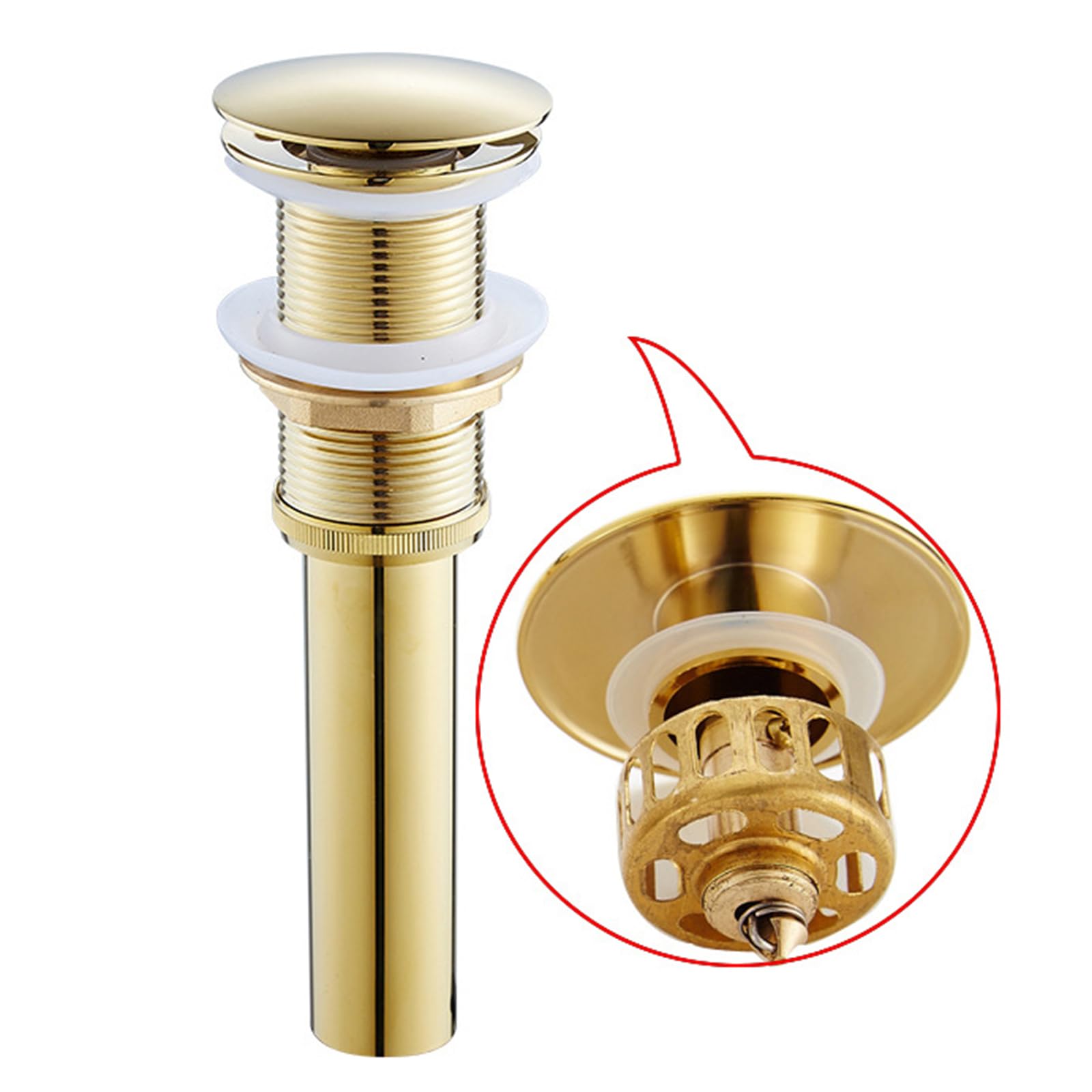 Tappo for lavabo Pop-up, Piletta for lavabo con scanalatura Pop-Up Click Clack Tappi for lavandino Pop-up Piletta for lavabo Click Clack Tutto in Rame, Oro, Ci Sono Fori(Nonporous)