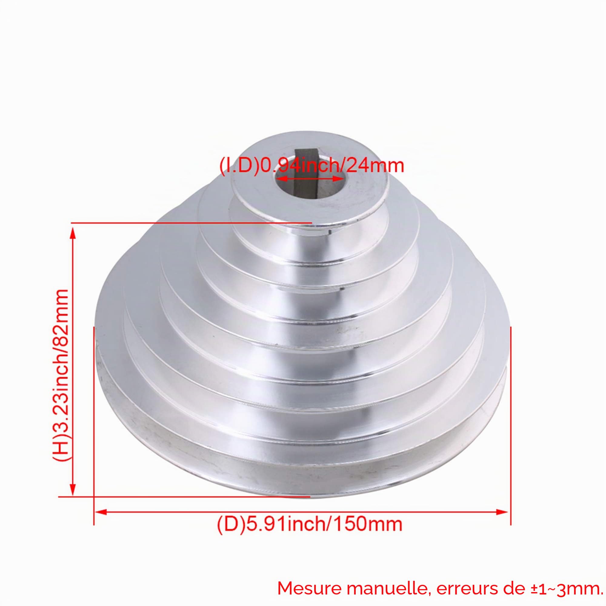Poulie pour Courroie de Distribution Trapézoïdale Type A En Aluminium 5 Niveaux Diamètre Extérieur 54 mm à 150 mm Trou 24 mm Largeur 12,7 mm