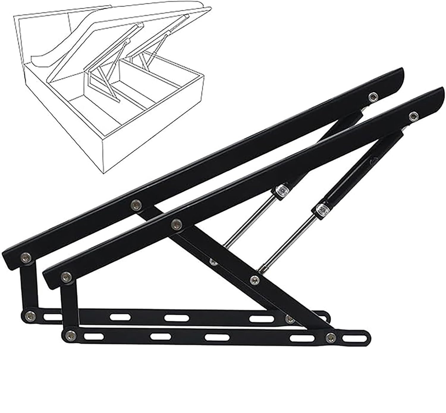 Gdhkddfl Black Hydraulic Support Rods For Furniture Cabinet Doors 2Pcs Hydraulic Bed Lift Mechanism, Lifting, Heavy-Duty Box Spring Hinges(,110Cm/3.6Ft)
