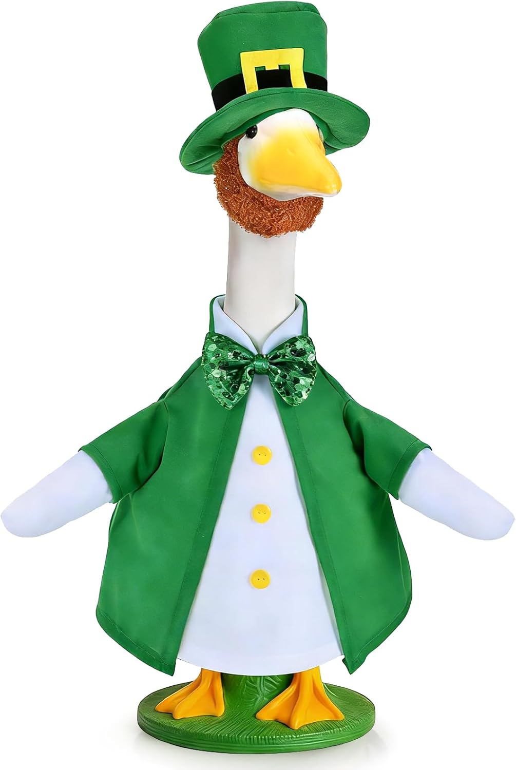 JcHrmers St. Patrick's Day Goose Outfits Green Lucky Porch Goose Clothes Fits 23" Cement Plastic Goose Statue for Outdoor Garden Lawn Yard Patio Statue Art Decor