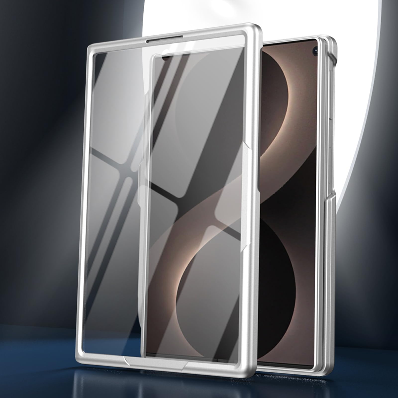 Cover Per Samsung Galaxy Z Fold 8 Anello Porta-Penna Cerniera | Cover con anello magnetico e porta-penna. Guscio cerniera antigraffio con protezione fotocamera e schermo(Silver)