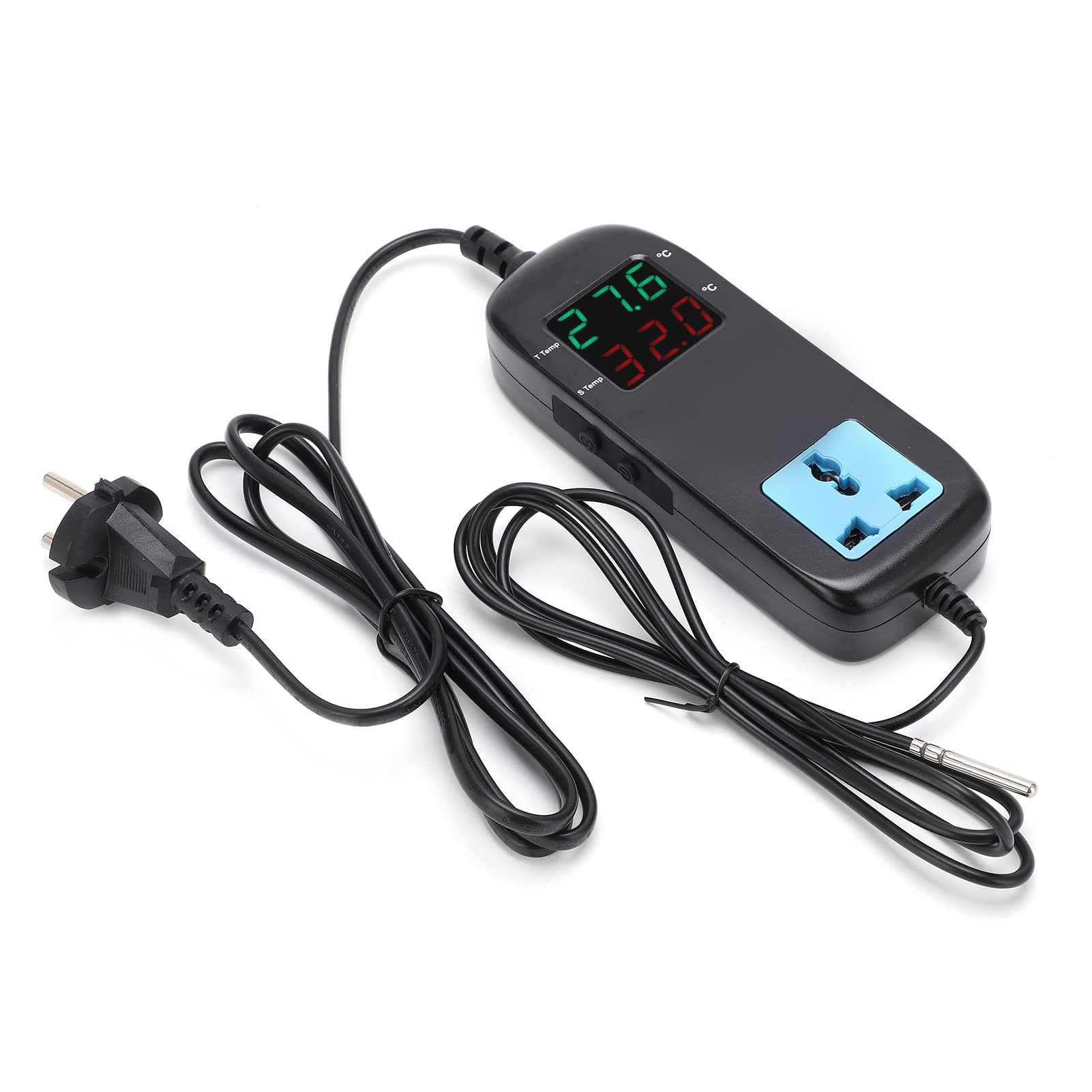 Digital Thermostat, Intelligenter Temperaturcontroller mit Permanenter Speicherfunktion für Wasserqualitätstests Aquakultur Industrie -Temperaturregelung (EU -Stecker)