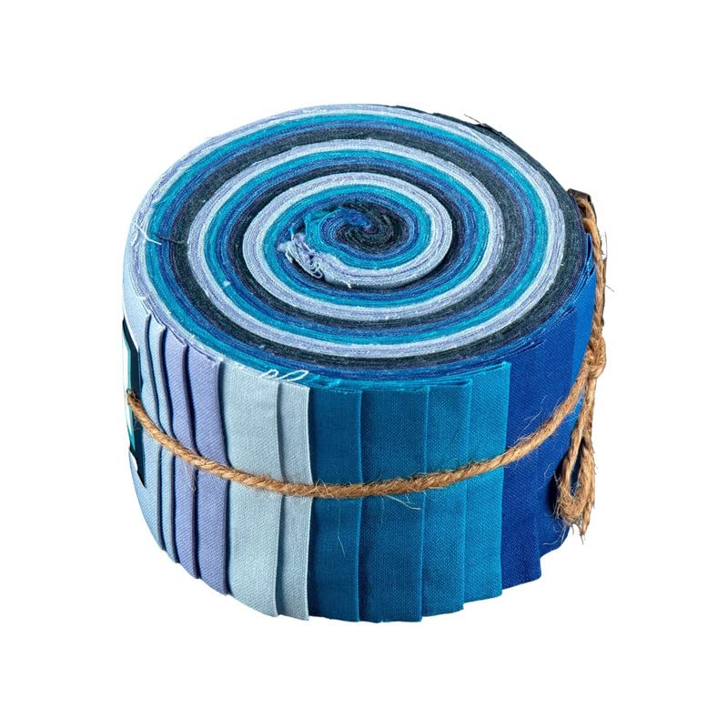 Fabric Freedom Natures Moods 20pcs 2.5'' by 42" Waterfall Blue Plain Dyed Quilting Cotton Fabric Strip Roll for Crafts, Scrapbooking, DIY Sewing, Patchwork 100% Cotton Precut Bundle Jelly Roll