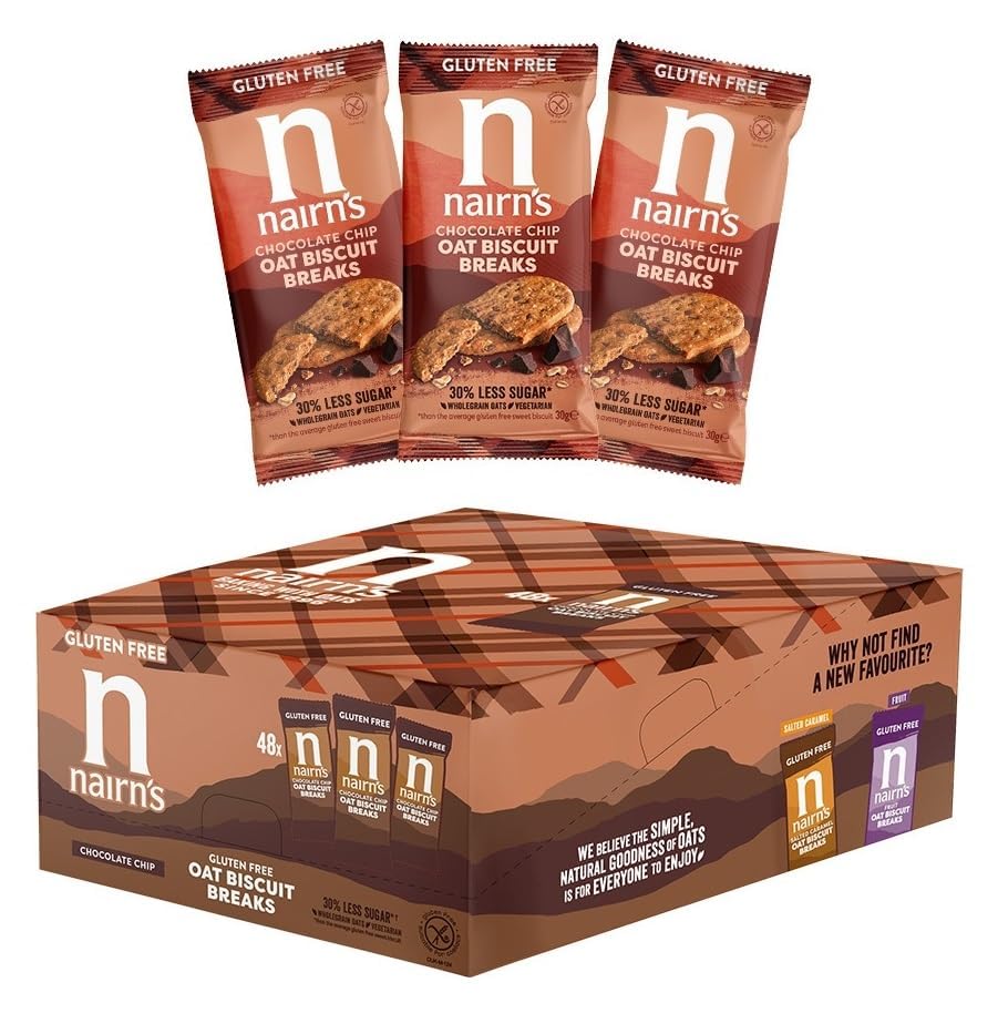 Nairn’s Gluten Free Chocolate Chip Oat Biscuit Breaks, Pack of 48 (3 Biscuits Per Pack)