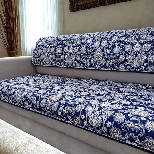 Image of Homerz Premium 7 (3+2+2) Seater Velvet Sofa Panel Cover with Digital Prints | Anti-Slip Backing (Nawab, 7 (3+2+2) Seater with Back)