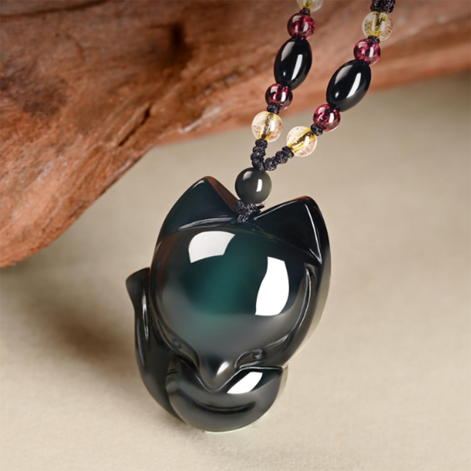 Collana con ciondolo a forma di volpe in ossidiana per uomo e donna, collane con pietre di cristallo fatte a mano, gioielli Feng Shui con pietre preziose, regalo per ricchezza ,Golden obsidian