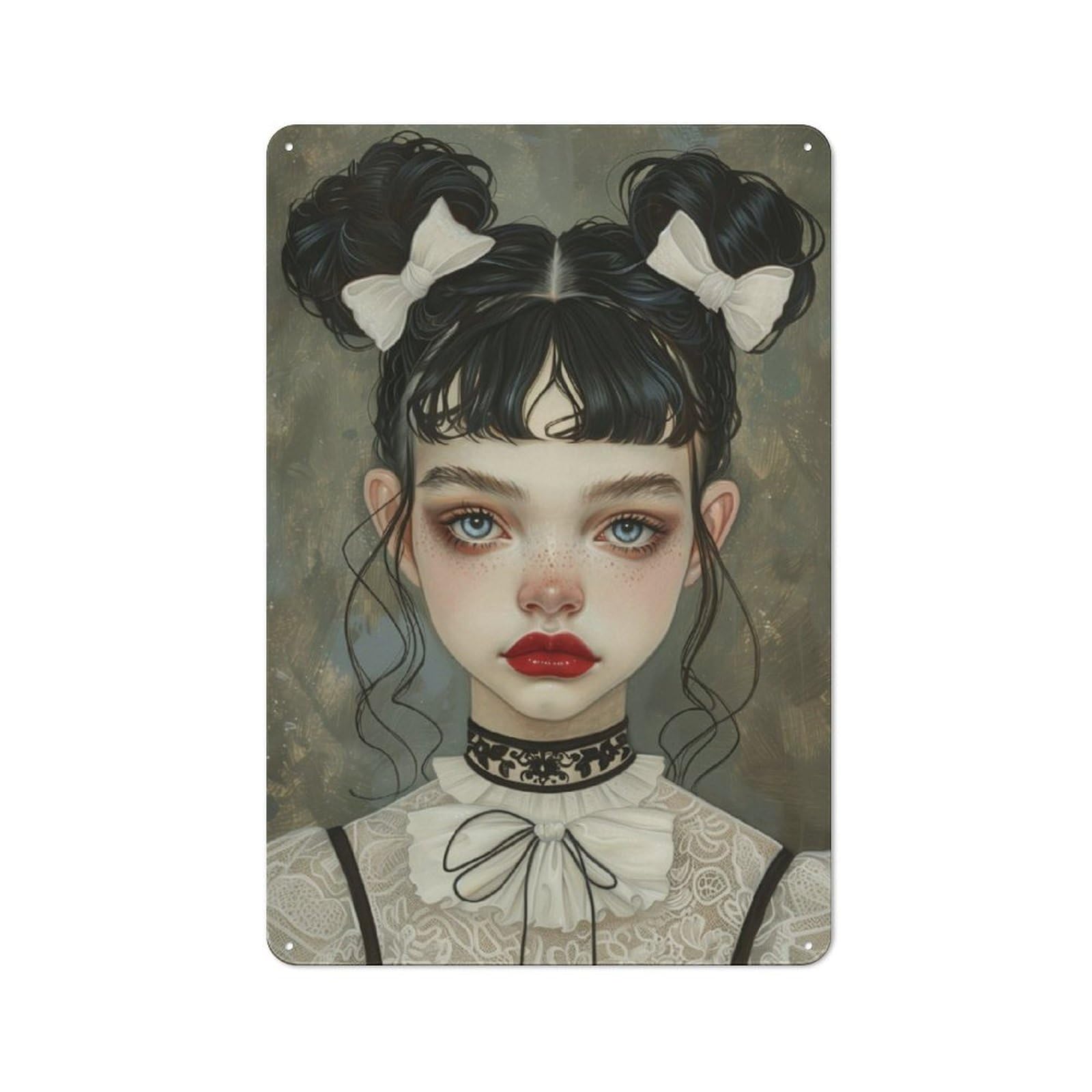 Junmoney Women's Portrait Vintage Tin Sign 30X20cm With For Home Office Or Studio, For Home Office Decor Fans Refreshing A Room In Autumn