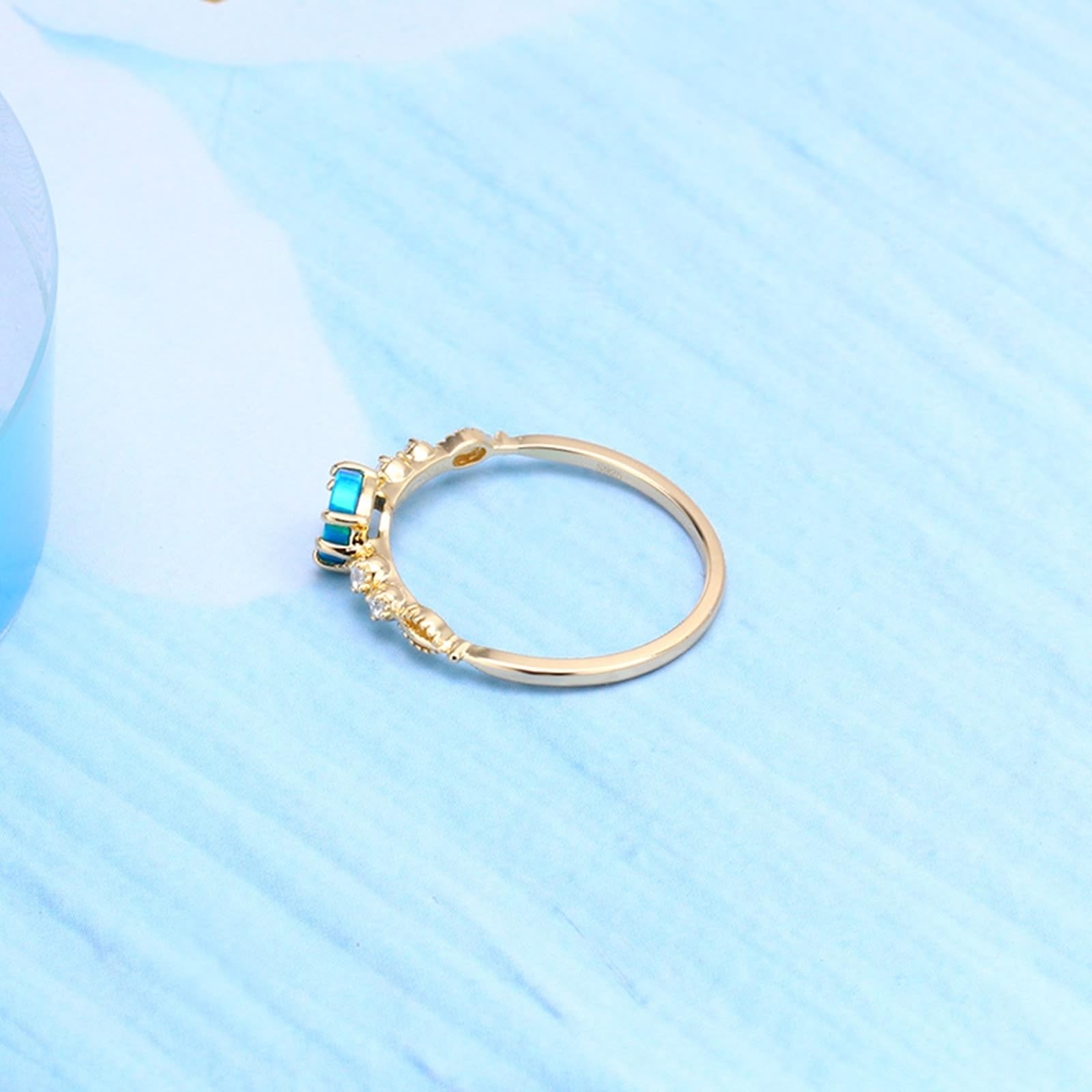 Alianzas auténticas de oro de 9 K/14 K/18 K con ópalo azul en 6 garras