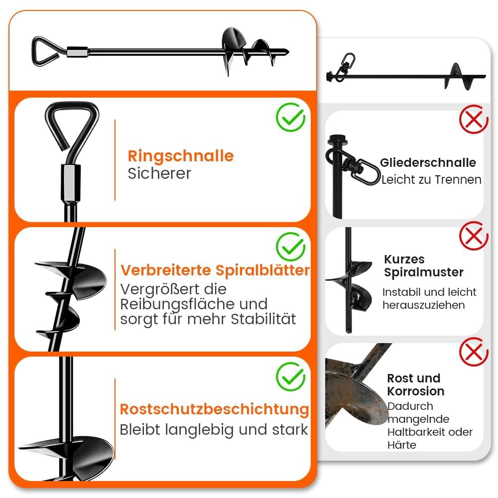 Bodenanker Zum Eindrehen Trampolin Zelt Erdanker,Heavy Duty Trampolin FüR Schaukelgestell, Bodenanker Garten, Vordach, Zeltanker, Zeltschrauben Camping, Widerstehen Starkem Wind 4/8er Set 35/68cm