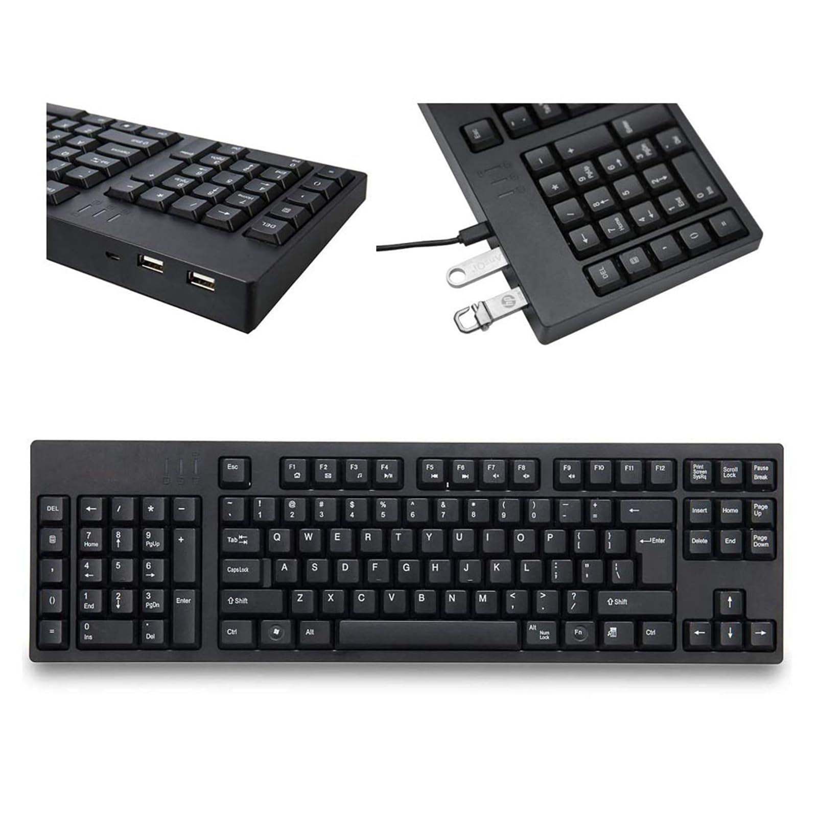 Denash Ergonomische Tastatur für Linkshänder, 109 Tasten Ergonomische USB Tastaturs, Linke Numpad Tastatur mit 2 HUB-Erweiterungsschnittstellen für Windows, Desktop, Laptop