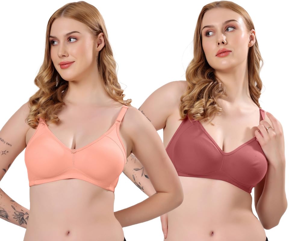 Image of London Hills Regular Bra for Women Everyday Non Padded Wire Free Full Coverage Cotton Blend