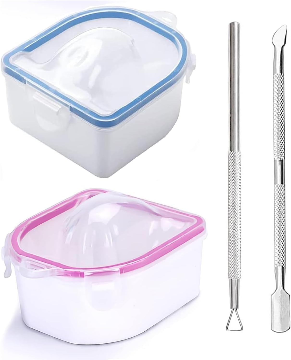 ZANTESR Nail Soak Off Set, Set Includes 2 Manicure Bowls, Triangle Cuticle Peeler, Stainless Steel Cuticle Pusher - Perfect for Gel Polish and Dip Powder Removal, Nail Spa Cleaning Kits