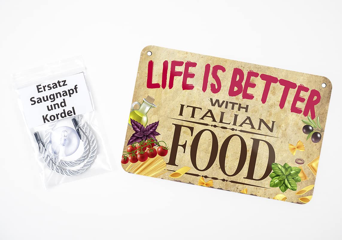 Retro Blechschild – „Life Is Better With ITALIAN FOOD“ – Lustiger Spruch Als Deko & Geschenk