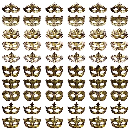 yeload Masquerade Masks 100 Bulk Vintage Masks of Masquerade Party Venetian Mardi Gras Halloween Masks for Women Men (Gold)