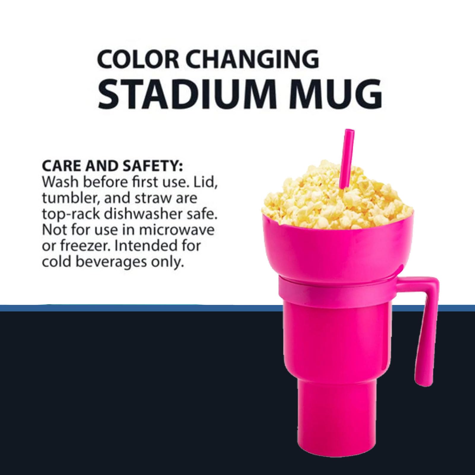 Aatraay Stadium Tumbler with Snack Bowl 2 In 1 Beverage Cup Top Snack Bowl for Movie Leakproof Snack Tumbler with Straw Portable Reusable Snack and Drink Cup for Home Travel ()