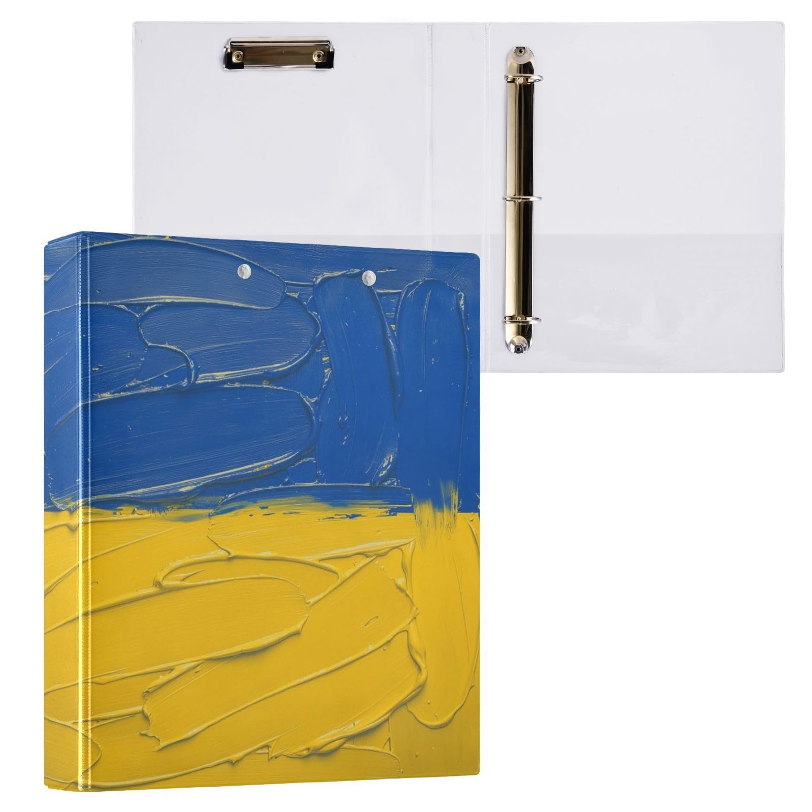 Peystean - Raccoglitore ad anelli rotondo a D da 3,8 cm con portablocco integrato, cartellina stampata su un lato, copertina rigida, confezione da 2 pezzi, bandiera dell'Ucraina