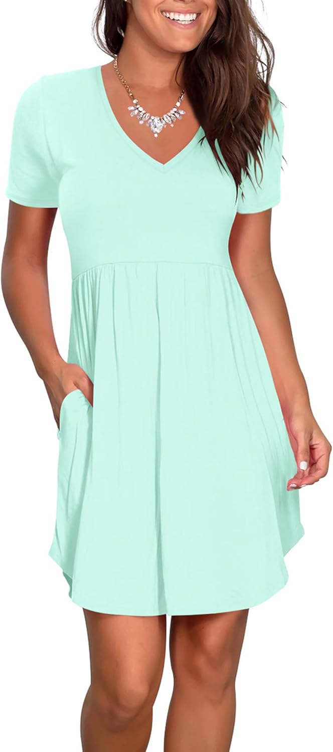 Nova In Sky Womens Summer Dress Short Sleeve Casual T Shirt Dresses 2025 Flowy Beach V-Neck Sundresses with Pockets