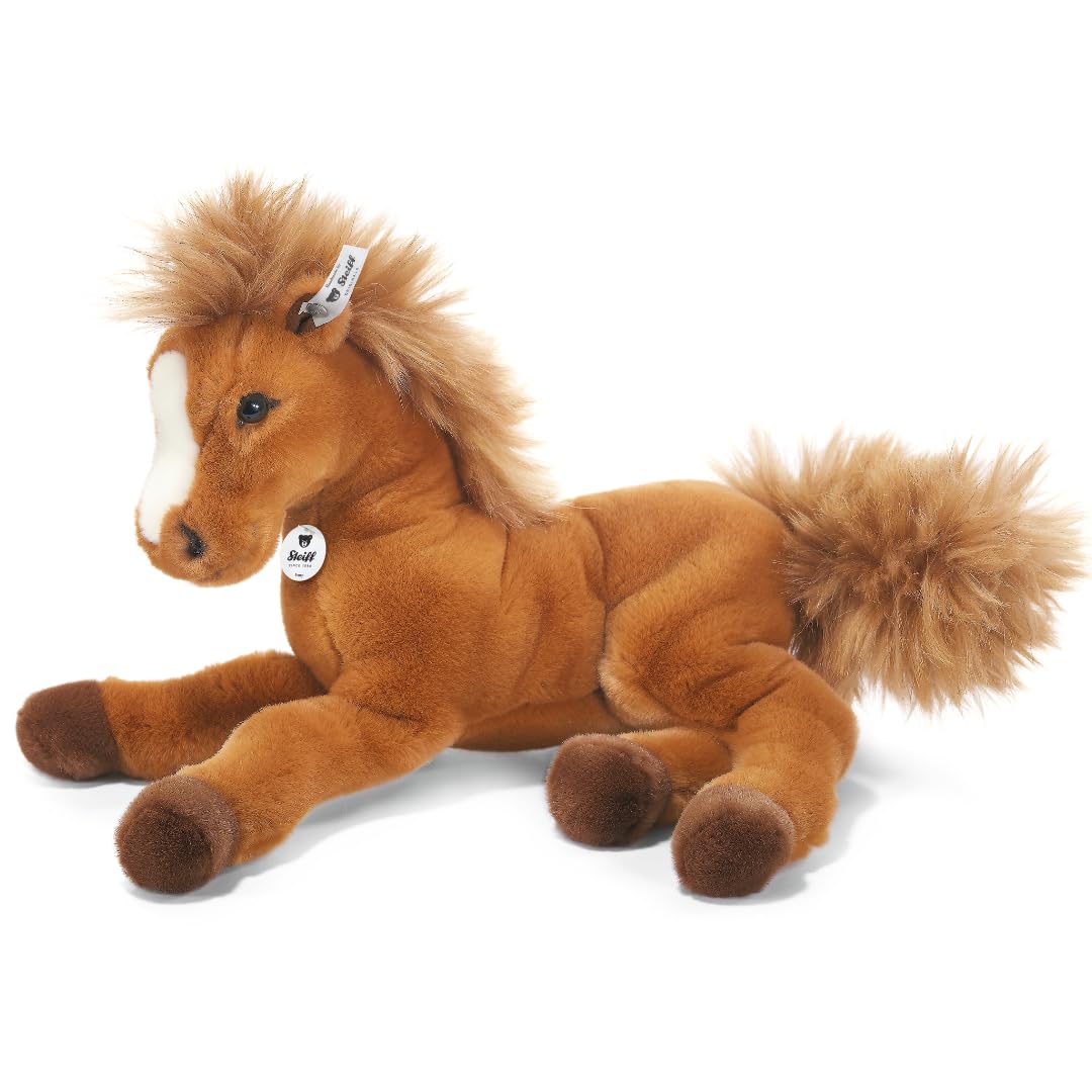 Steiff Peluche Holsteiner Fenny snodato, animale di stoffa con occhi in plastica per bambini e bambine, pupazzo di 35 cm, marrone chiaro, 070082