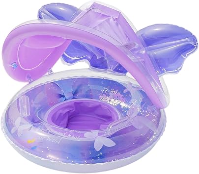 Infant Swim Ring - Canopy Buoy, Butterfly Shape Float with Sunshade, Inflatable Water Seat for Lake, Outdoor Play Accessory, Floating Lounge Boat for Backyard Summer Sessions